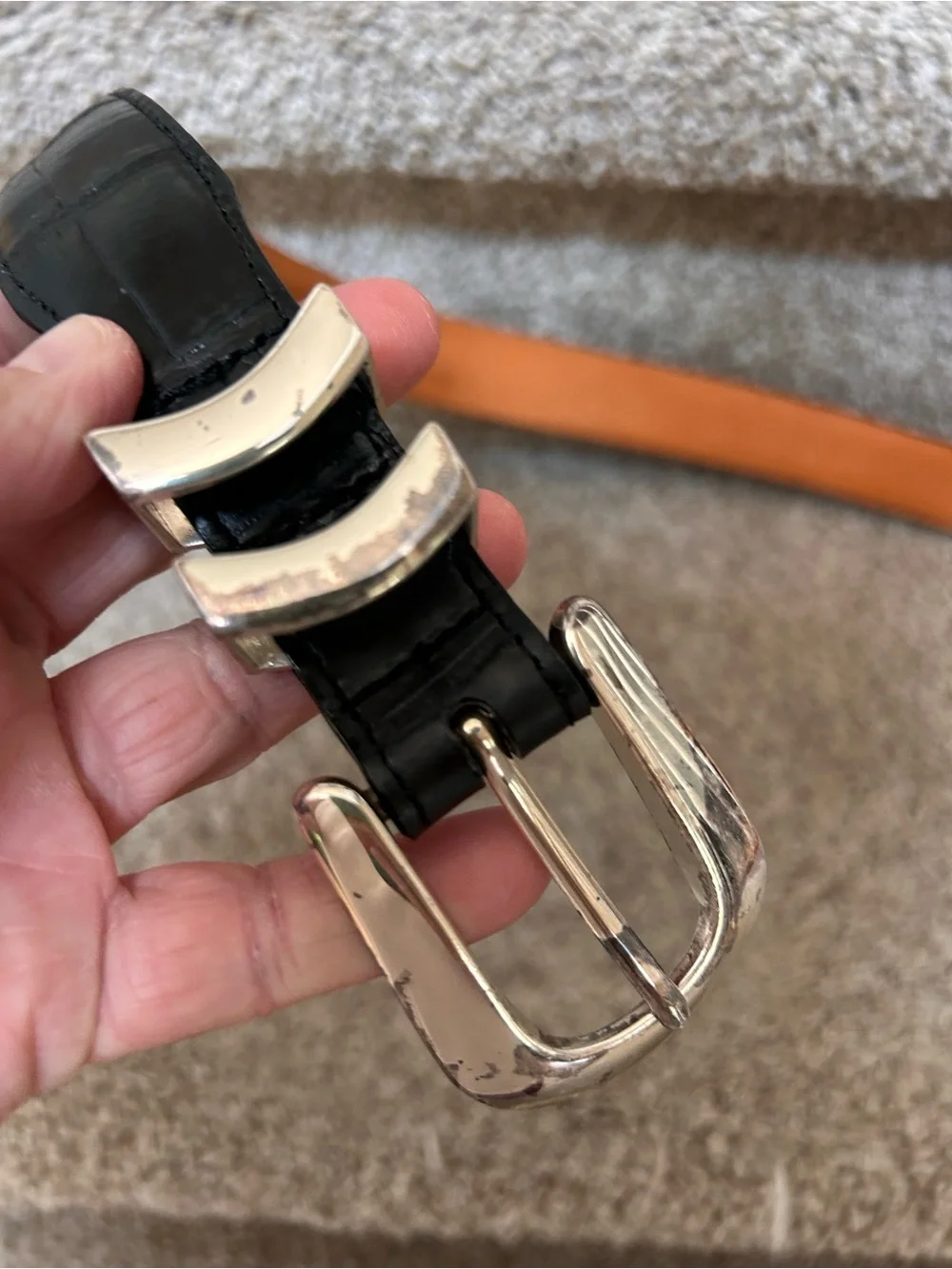 Onyx by Brighton Made in USA w Italian Calfskin Western Silver Belt. SZ 38.